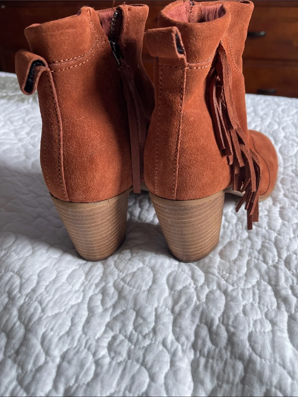 Toms Rust Suede Fringe Ankle Boots